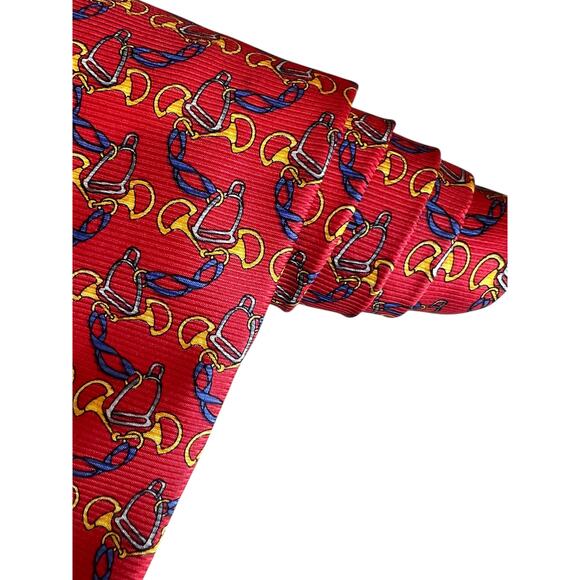 Henri Christian Paris Snaffle bit Equestrian Silk Tie Red - Picture 3 of 4